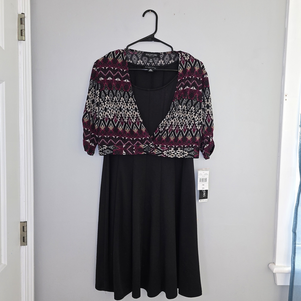 Perceptions Black Dress with Geometric Patterned Top